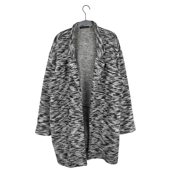Black Tape_ Black and Gray Marled Knit Oversized Open Shacket‎ Cardigan Size XL - Picture 1 of 10